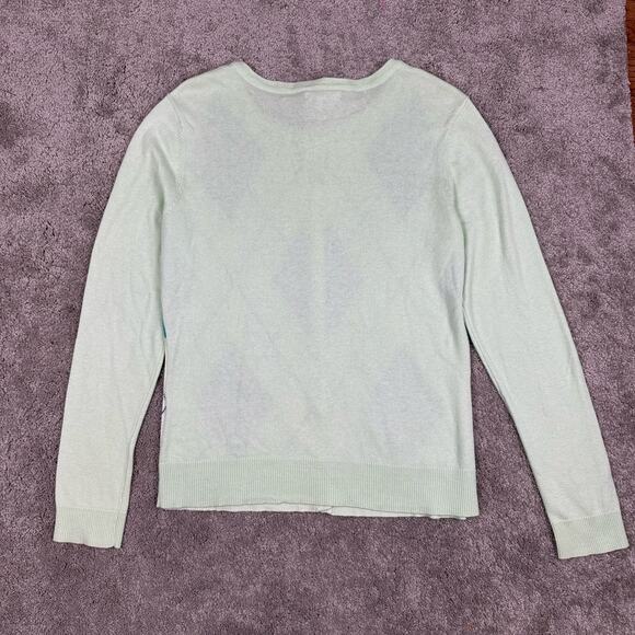 y2k New York & Company Cardigan Sweater L Green Argyle Plaid Button Up Preppy - Picture 5 of 11